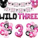 Pink 3rd Birthday Decorations Girls Wild Three Balloons Girls Three Banner for Girls Three Years Old Birthday Party Supplies Decorations