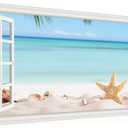 Window View Beach Canvas Wall Art- Nature Landscape Canvas Print Pictures Painting Artwork Framed for Living Room Bedroom Bathrom Offce Decor-20"x40"