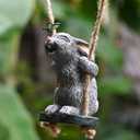 OwMell Garden Rabbit Statues, Cute Swing Bunny with Butterfly Statue Decoration for Yard Hanging Outdoor, Tree Ornaments Figurine for Stump Branch Lawn Patio Decor