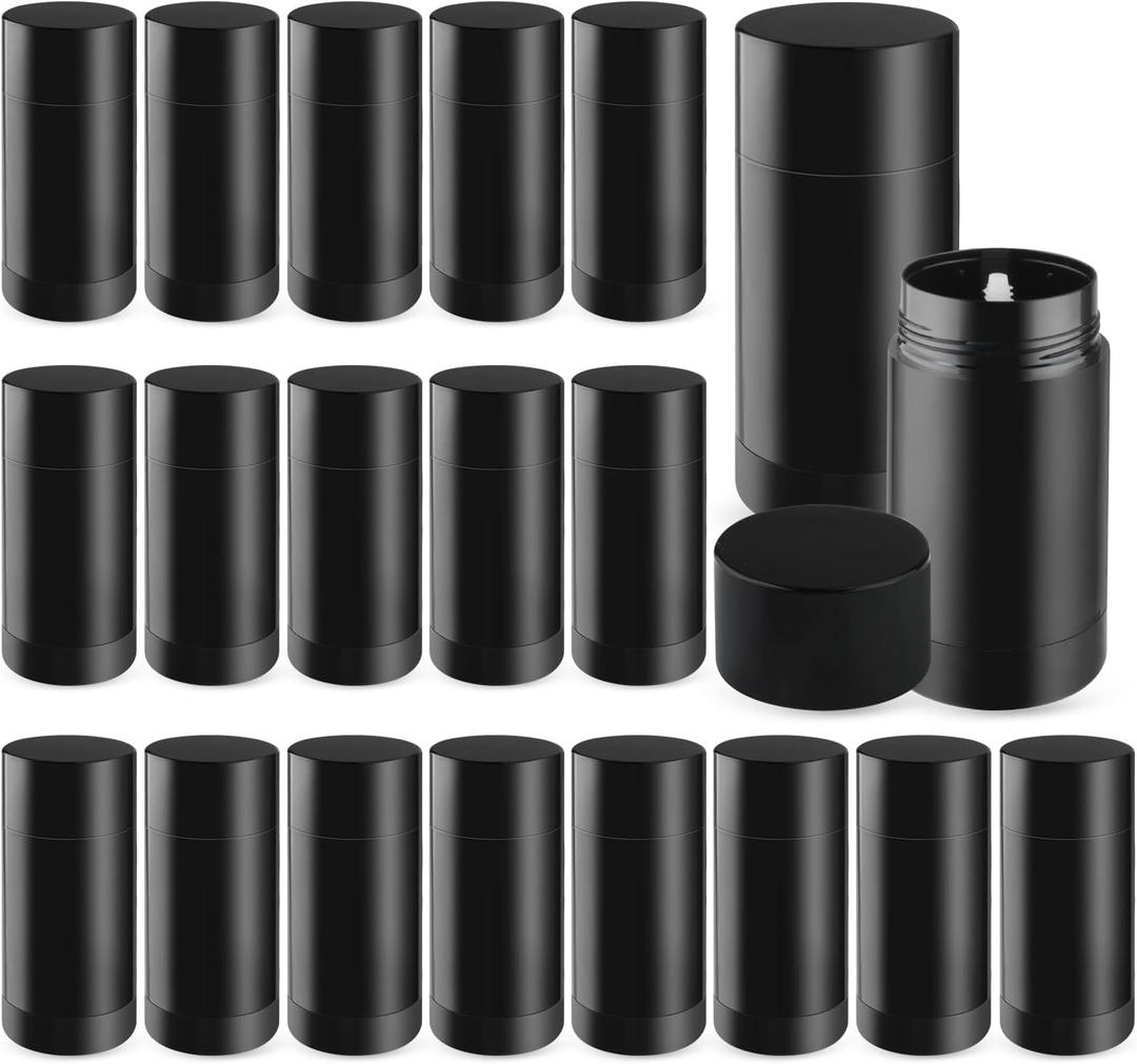 20 Pcs 30g/1oz Deodorant Jars Empty Refillable Round Plastic Deodorant Bottles Twist Up Bottom Filling Stick Tubes for Homemade DIY Lotion Bar Chapstick - Black