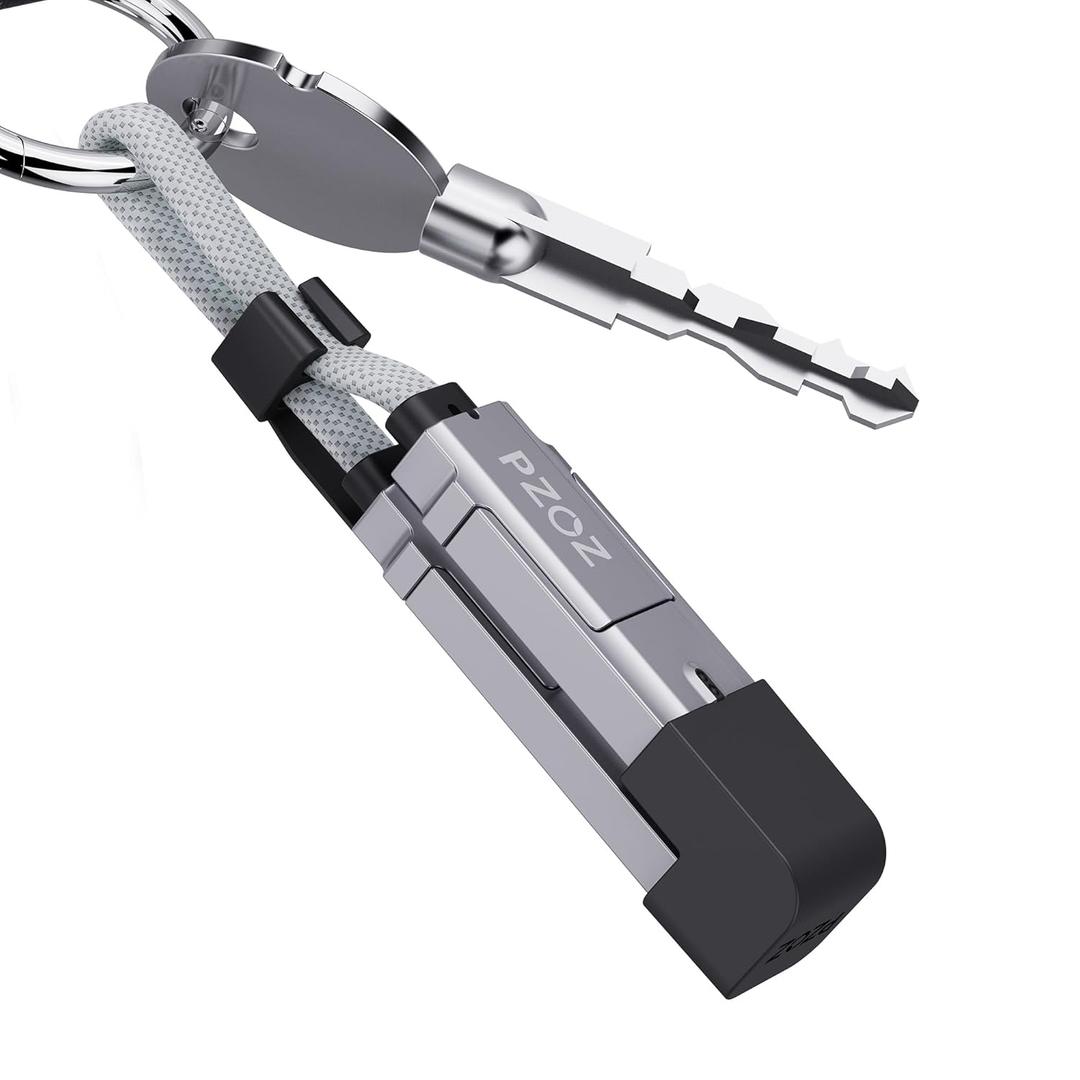 pzoz Portable Keychain Charger Short Cable with LED Display, 4-in-1 Multi USB C Fast Charging Combo Lightning/Type C/USB A/USBC Ports for iPhone iPad MacBook AirPods Samsung Google (140W, 7.3 inchs)