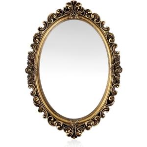 Vintage Wall Mirror Gold Oval Decorative Mirror 12 x 8.3 inch Small Hanging Mirrors for Bedroom Living-Room Dresser Gallery Decor (Antique Gold)