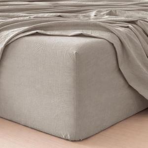 MOOMEE Fitted Sheet 100% Washed Cotton Linen-Like Extra Deep Pocket King | Relaxed Linen-like Texture. Soft, Breathable & Lightweight Comfort. 15-19" Extra Deep Pocket with All-around Elastic Cream Grey