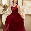BeryLove Sequin Dress for Woman Vintage A Line Wedding Formal Swing Mesh Dress Sleeveless Cocktail Maxi Gowns (Red, XXL)