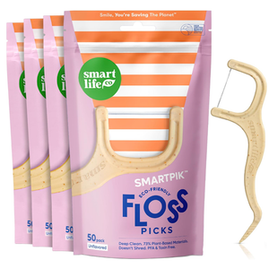SmartLifeco EcoFriendly Dental Floss Picks (200ct)  Flossers Made With Straw Wheat Blend, Strong AntiShred Thread For Tight Gaps, Tooth Pick Stick For Adults, Soft on Gum & Teeth, Vegan, Unflavored