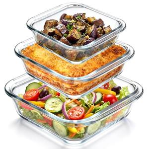Domensi 3 Pcs 8x8 & 7x7 & 6x6 in Square Glass Baking Dish Set Deep Baking Pan Stackable Bakeware with Handles Oven Dishwasher and Microwave Safe, 1 Qt, 1.2qt, 2 Qt
