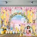 10X8ft Spring Easter Backdrop Cute Bunny Colorful Eggs Floral Colorful Wood Photography Background for Easter Party Decorations Photo Booth Cake Table Supplies Photo Studio Props Wall Decor Banner