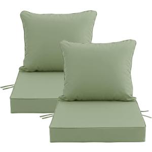 24x24 Inch Outdoor Chair Cushions Set of 2, Patio Furniture Cushions - Removable Cover, Water-Repellent, Fade-Resistant, Non-Slip Bottom & Straps, Replacement for Deep Seat Sofa & Couch - Sage Green