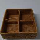 I-lan 4-compartment Square Woven Natural Wicker Storage Basket Box without Lid, 4 Divided Rattan Basket Organizer for Countertops ,Shelf, Snacks, Candy, Nuts and Other Accessories