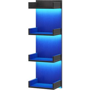HOOBRO Floating Wall Shelves with LED Lights, Floating Shelf Wall Mounted for Storage, Vertical Display Stand, Modern Column Rack, for Bedroom, Livingroom, 4-Tier, 35.8 Inches, Black, BK41DBJ01