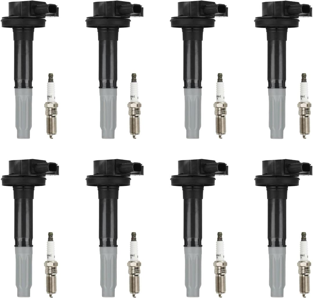 Ignition Coil Pack & Iridium Spark Plugs for Ford F-150 5L 2011-2015, for Ford Mustang 2011-2015 5L, UF-622 UF622 DG-542 DG542 GN10420 48763 26024060, 8 Sets