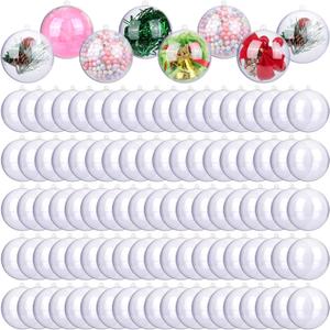 ANVAVO 100 Pieces 2.4 inch Christmas Clear Plastic Fillable Ball Ornaments DIY Craft Transparent Baubles Shatterproof Christmas Tree Hanging Ornaments for New Year's Birthday Wedding Home Decor