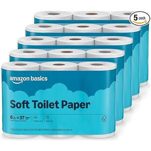 Amazon Basics 2-Ply Soft Toilet Paper, 30 Rolls (5 Packs of 6), 350 Sheets per Roll, Septic Safe, Equivalent to 185 Regular Rolls