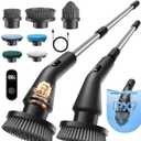 Leebein Electric Spin Scrubber, Cordless Cleaning Brush for Bathroom Shower Tub, IPX7 Waterproof Power Scrubber with 7 Brush Heads, Extendable Long Handle and 2 Speeds Scrubber for Bathtub Floor