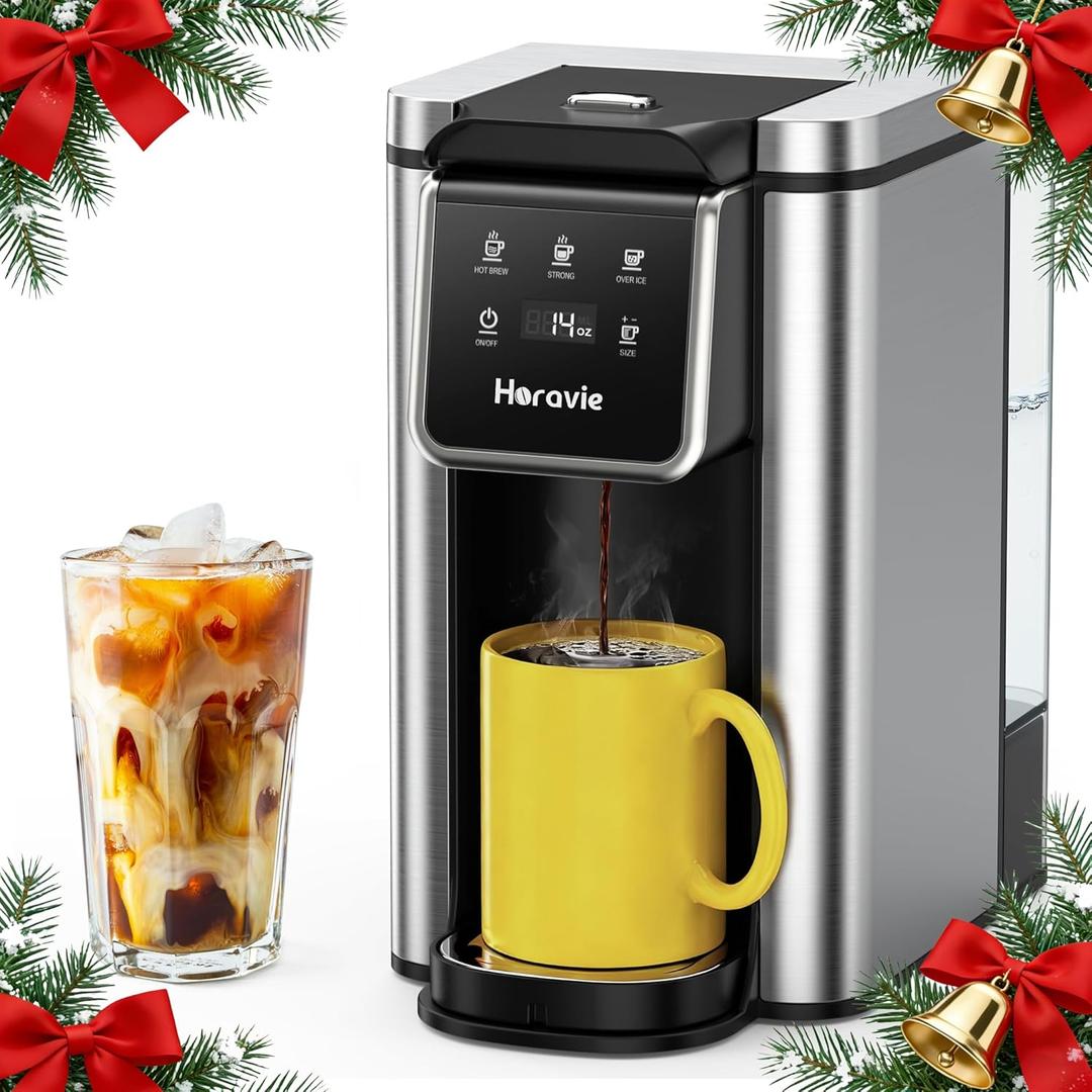 Single Serve Coffee Maker for K-Cup Pod and Grounds, Hot and Iced Coffee Maker, Strong Button Feature, 6 to 14oz Brew Sizes, 50oz Removable Reservoir, Up to 6.5 Inch Cup, Stainless Steel, Black