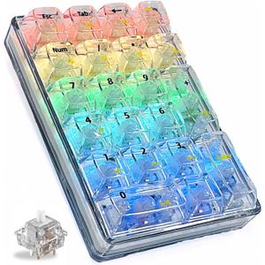 SOLAKAKA K21 RGB Backlit Tri-Mode Transparent Wireless Mechanical Number Pad Supports 3 BT/2.4GHz/Type C Wired,Hot Swappable 21 Keys Mechanical Numpad with Transparent Keycaps White