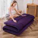 MAXYOYO Japanese Floor Futon Mattress, Roll Up Floor Mattress for Adults Foldable Tatami Mat Sleeping Pad Dormitory Couch Lounger, Purple, Queen Size