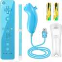 YOVONAZE Compatible with Nintendo Wii Controller, Wii Remote with Nunchuck and Nunchuck Controller with Silicone Case and Wrist Strap for Wii and Wii U, Included 2 AA Batteries (Blue)