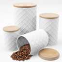 Pebble & Stem White Metal Canister Set for the Kitchen Counter, Food Canister Set of 4, Airtight Lids, Sugar and Flour Containers for Countertops, Coffee and Tea Storage, Farmhouse Decor