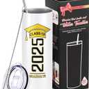 Patelai Class of 2025 Graduate Travel Mug for Her Him, Inspirational Graduation Gifts for College High School Student, 20 oz Insulated Water Tumbler with Straw Lid Brush(White)