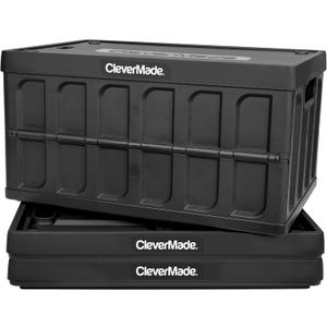 CleverMade Collapsible Storage Bins with Lids - Obsidian 3 Pack 46L- Plastic Containers Stackable Organization Crates Home Closet Space-Saving Durable