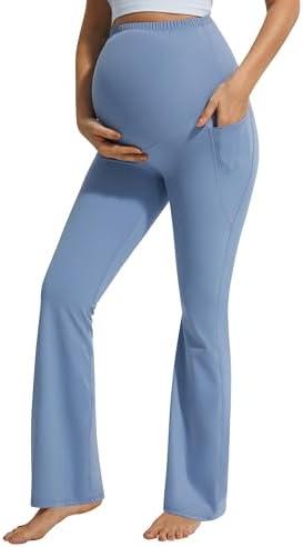 JOYSPELS Maternity Flare Leggings Over The Belly with Pockets – Soft, Comfortable Pregnancy Yoga & Daily & Work Pants Size S