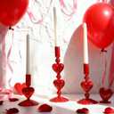 Mumufy 3 Pcs Valentine's Day Glass Candlestick Holders Heart Glass Taper Candle Holder Valentines Heart Candle Stick Vase Decor for Galentine's Day Wedding Festival Party Table Centerpiece(Red)