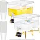 2 Pack 3.4 Gallon Beverage Dispensers with 60 Pcs Disposable Cups Plastic Drink Dispensers with Stand for Parties Water Dispenser Cold Drink Container for Iced Tea Fridge Bar Party