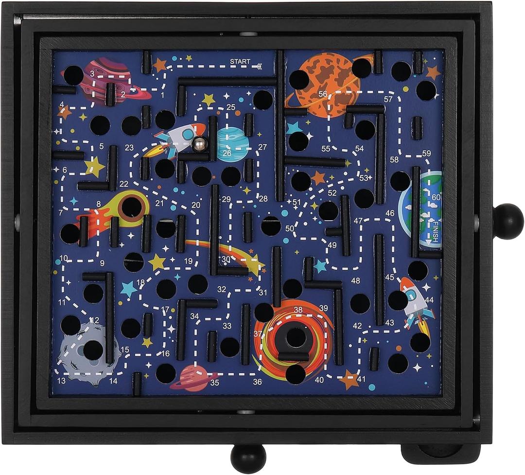 'STERLING Games Wooden Labyrinth Space Shuttle Theme Tilt Maze Game with Marble Ball and 60 Waypoints for 6 Years Up, 13.5" x 13" Board