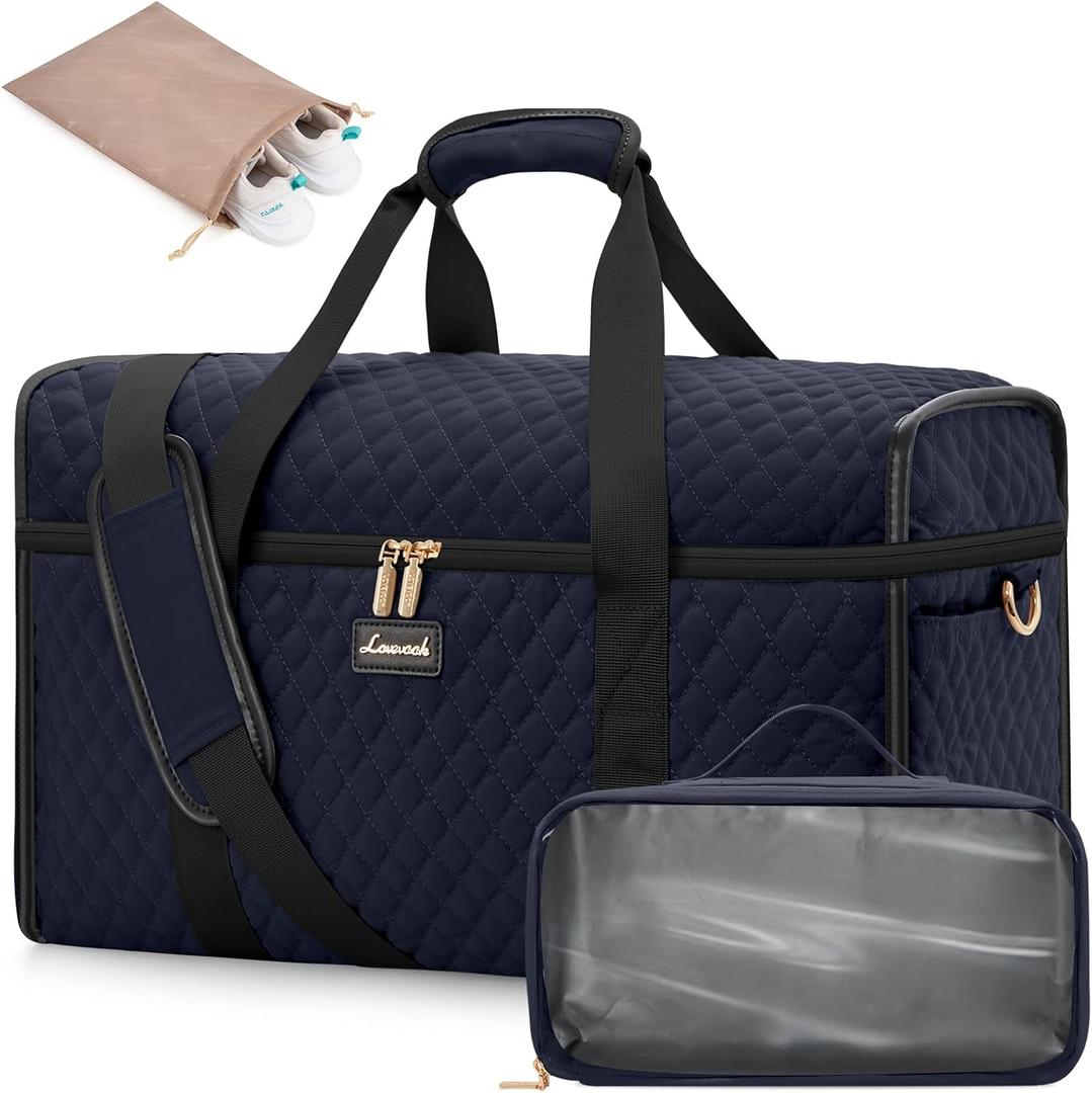 LOVEVOOK Travel Duffle Bag - Weekender & Overnight Bag with Toiletry & Wet Pocket, Carry-On Size, 3pc Set (Large, Blue-Black)