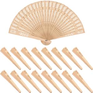 GNIEMCKIN 50 PCS Wooden Hand Fans, 8 Inch Foldable Wedding Hand Fans with Engraving, Perfect for Birthdays, Home Decor, Wedding and Parties