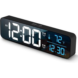 Digital Clock, Clock for Bedroom, Digital Wall Clock, Clocks for Living Room Decor, Desk Clock, Table Clock, Digital Clock Large Display, Smart Alarm Clock for Office Blue (Wired Black+Blue Digit) (Black Case+blue Digit)