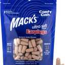 Mack's Ultra Soft Foam Earplugs, 100 Pair Bag - 33dB Highest NRR, Comfortable Ear Plugs for Sleeping, Snoring, Travel, Concerts, Studying and Loud Noise | Made in USA (200 Count (Pack of 1), Beige)