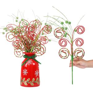 Gejoy 9 Pcs Christmas Tree Picks Sprays 16'' Large Lime Green and Red Glitter Whimsical Picks Artificial Candy Ornaments for Xmas Tree Topper Vase Fillers Christmas Holiday Craft Decor(Twisted)