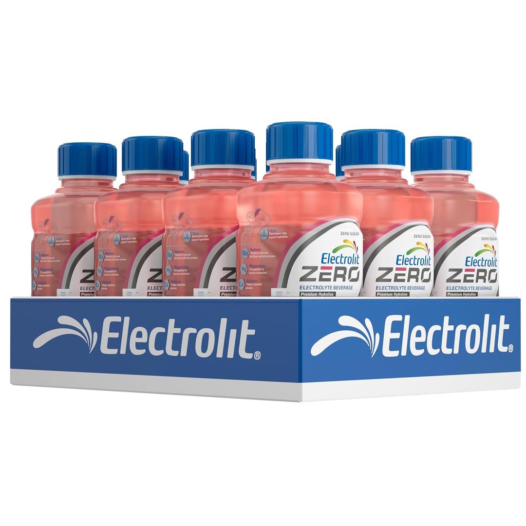 Electrolit Zero, Electrolyte Beverage, Strawberry-Banana, 21 Fl Oz bottle (Pack of 12) (EXP 08/01/28)