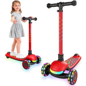 Light Up 3 Wheel Kick Scooter for Kids Toddlers with LED Sync Lights, Flashing Stem & Wide Polka Dot Deck Adjustable Height Music Function Safe Sturdy Folding Scooter for Kids