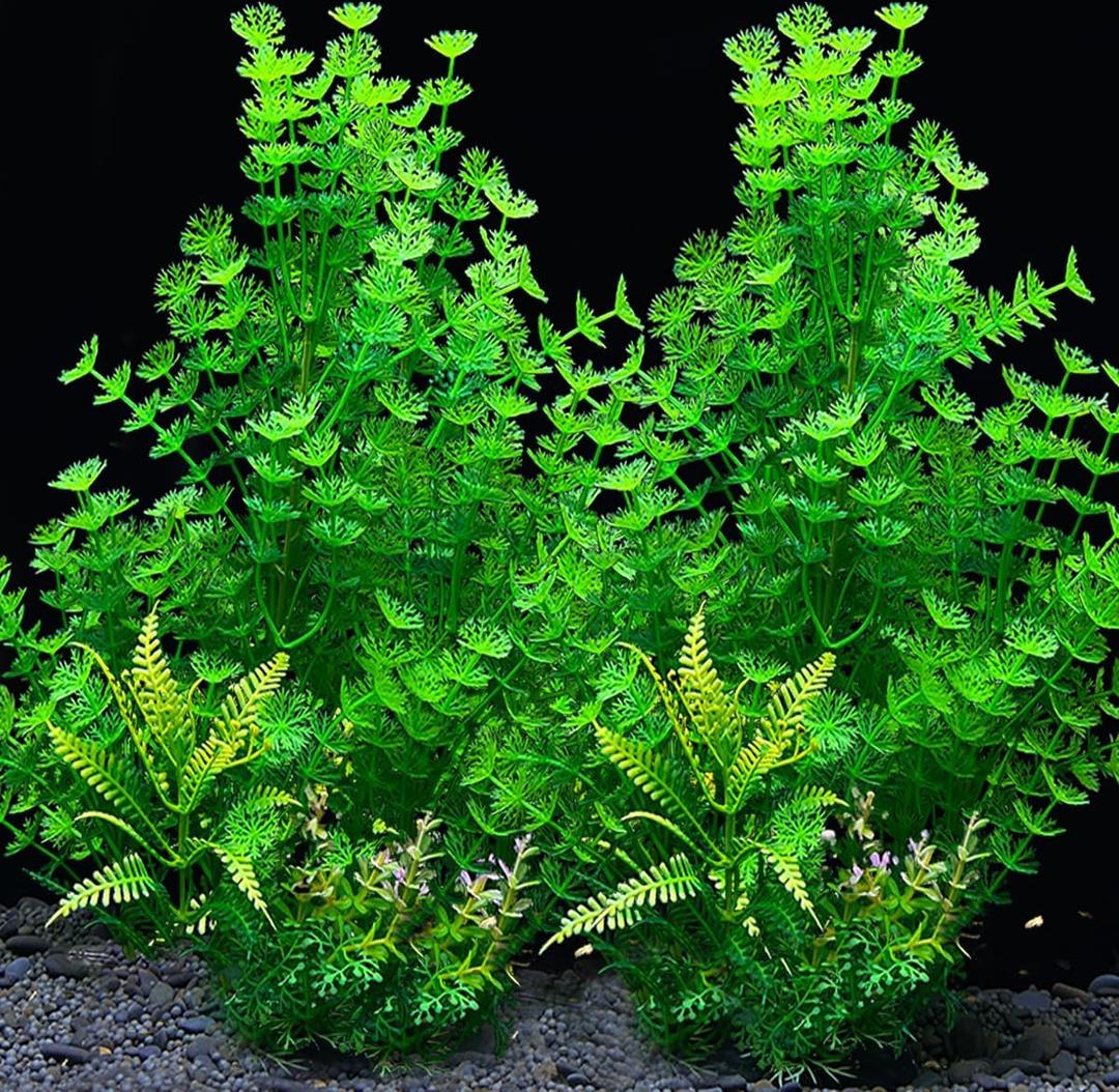 2 Pack Aquarium Decor Plastic Plants Extra Large Artificial Fish Tank Plants Tall Fish Tank Decorations- Green 12" Tall