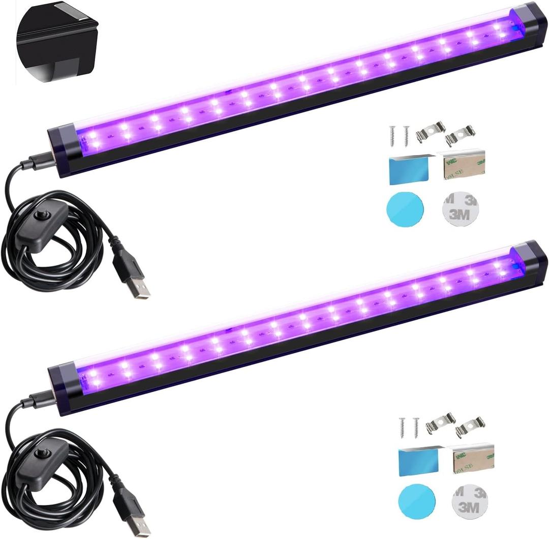 Black Light Bar 10W 1ft LED Blacklight for Poster Body Paint Glow Party UV Strip Lights for Cabinet and Display Magnetic THLITURE 2 Pack