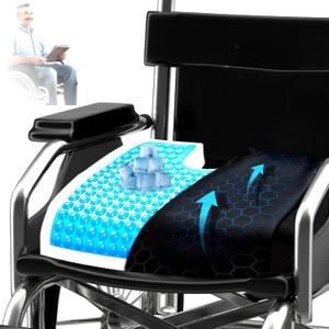 Mullow Gel Wheelchair Seat Cushion | Anti-Slip Chair Pad for Adults & Seniors | Coccyx, Sciatica, Back & Ulcer Pain Relief | Waterproof Cover, Strap