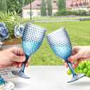 12Pcs Blue Plastic Wine Glasses 13.5oz Reusable Acrylic Wedding Goblets Toasting Glassware Unbreakable Wine Cups with Long Stem Crystal Drinking Glasses Champagne Flutes for Bar Restaurants Party
