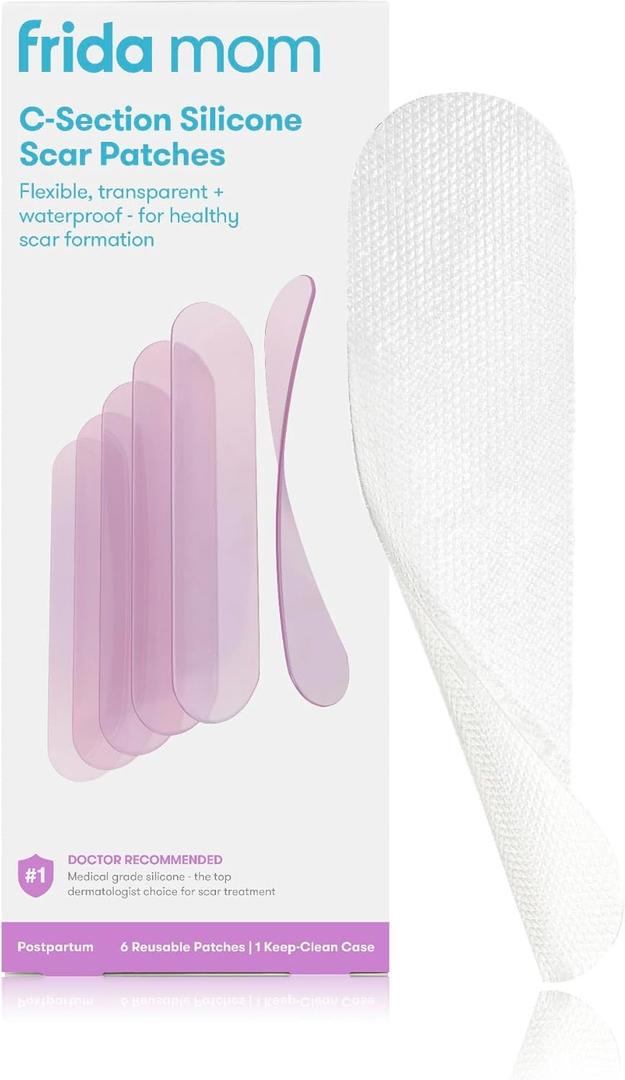 Frida Mom CSection Silicone Strips, CSection Recovery Must Have Scar Patches, Reusable Medical Grade Treatment for Keloid Scars, Includes Case & Pouch