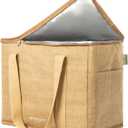 Nook Theory Reusable Insulated Grocery Bag - Leak Proof, X Large Cooler Bag - Insulated Shopping Bags for Groceries - Travel Cooler Bag for Frozen and Hot Food with Zippered Top (Jute)