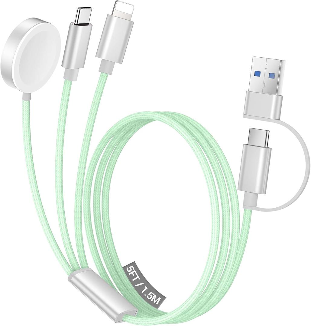 Temdan for Apple Watch Charger,3 in 2 USB C Cable for iPhone 16 Charger/Type C/Lightning,Multi Charging Cable Cord,Portable Travel Essentials Designed for iWatch Ultra/SE/10-1&iPhone 16-12-5FT Green