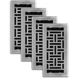 Decor Grates (4-Pack) AJH410-NKL Oriental Floor Register, 4x10 Inches, Brushed Nickel Finish