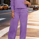 MOEENCN Women 2 Piece Outfits Sweatsuit Oversized Half Zip Sweatshirt Wide Leg Sweatpant Casual Lounge Matching Set Tracksuit Purple XXL