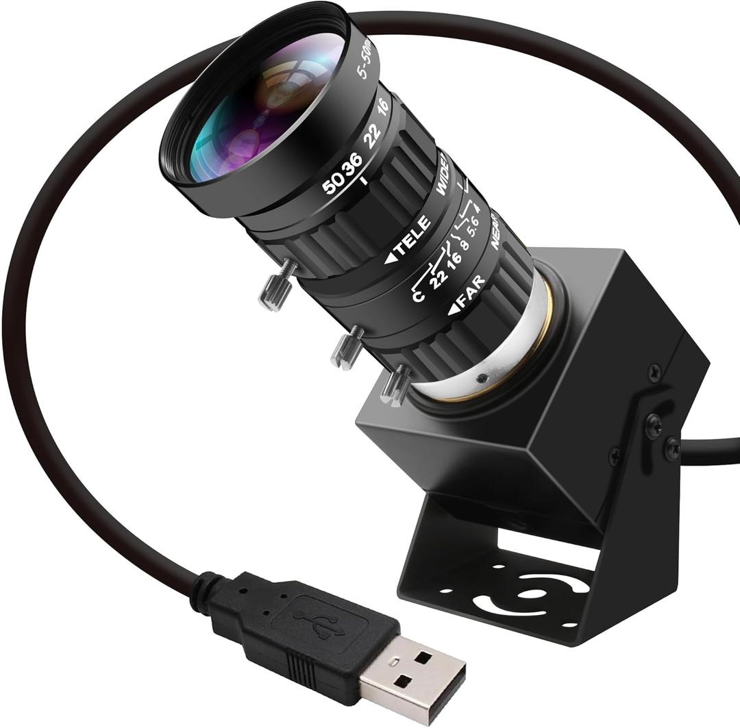 48MP USB Webcam 8K Ultra HD Color Camera with 5-50mm 10X Manual Optical Lens 6000P Industrial Security Video Camera Close-Up Zoom Function Plug-and-Play for Windows, Linux, Mac OS