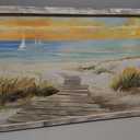 Beach Wall Art for Living Room: Coastal Artwork Walls Framed Hand Painted Heavy Texture Pathway Painting on Seaside Picture Wooden Home(48x24)