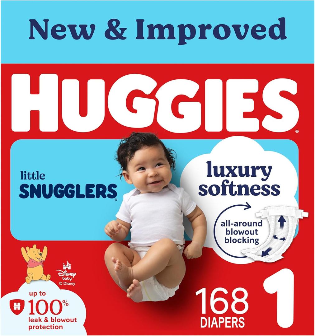 Huggies Size 1 Diapers, Little Snugglers Baby Diapers, Size 0 (8-14 lbs), 168 Count