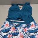 Yonique 2 Piece Swimsuits for Women Halter Tankini Top with Skirt Bottom Tummy Control Bathing Suit Teal Flower L