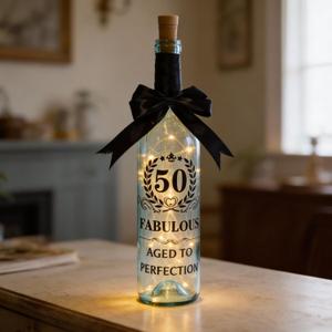 50th Birthday Gifts for Women Her Men Him 25 oz Lighted Wine Bottle 50 Fabulous Aged to Perfection 50-year-old Birthday Decoration for Mom Aunt Wife Grandma 50th Retirement Anniversary Wedding